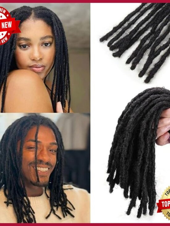 12 Inch Human Hair Dreadlock Extensions, 30 Strands, Permanent Interlocking Locs